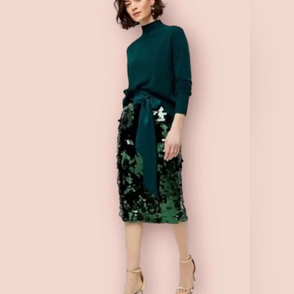 J. Crew Green Sequin Midi Skirt With Satin Belt Size 12 NWT. More photos coming